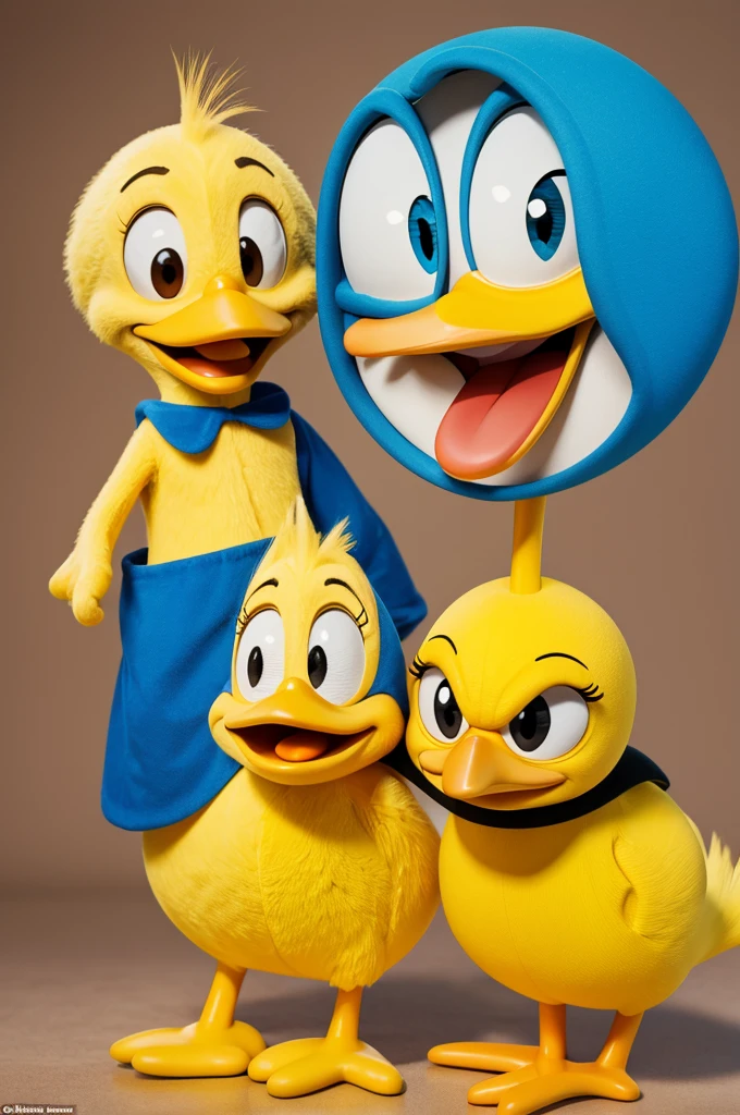 Create me a character with the body and shape of Tweety and the face of Donald Duck
