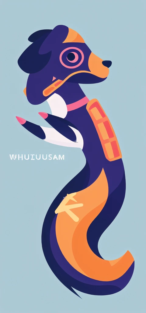 1  dachshund（（flat illustration））, Baiyun，minimalist style, Light blue background, anime style, high quality, high details, high details ロゴマーク