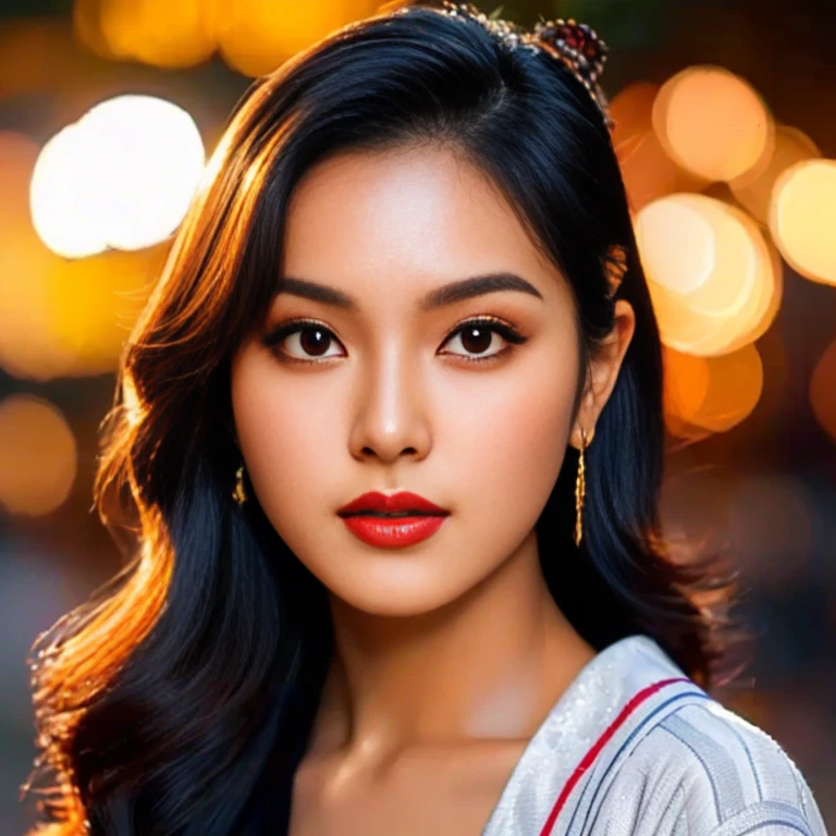 Arav Asian woman with round face, black eyes, staring at the viewer, morning sun, ((face details)), Double eyelids, realistic, Masterpiece, short hair, black eyes,abdominal muscles, The body is beautiful and strong...,, (digital painting, HDR, high contrast