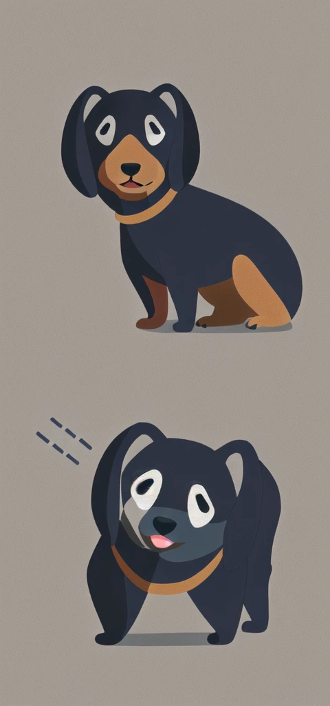 1 dachshund((flat illustration)), Baiyun,minimalist style, White background, anime style, high quality, high details, high details