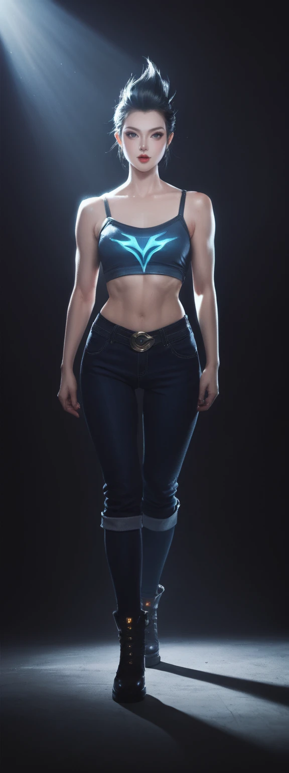 realistic, score_9, score_8_up, score_7_up, score_6_up,
1girl, solo, from front, full body, Rumble \(league of legends\), black background, makeup, sidelighting, backlighting, glowing,