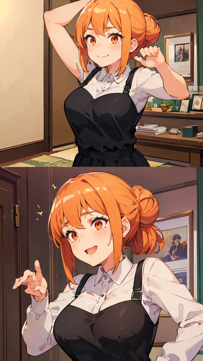 (Highest quality, 8k, masterpiece :1.3),Mrs. Yuigahama,ガハMom, As I expected, my youth romantic comedy is wrong。, One woman,Bun Hair,30 years old,Mom,Orange Hair,nsfw,Bewitching Smile,Sexy pose,Sex with a man,