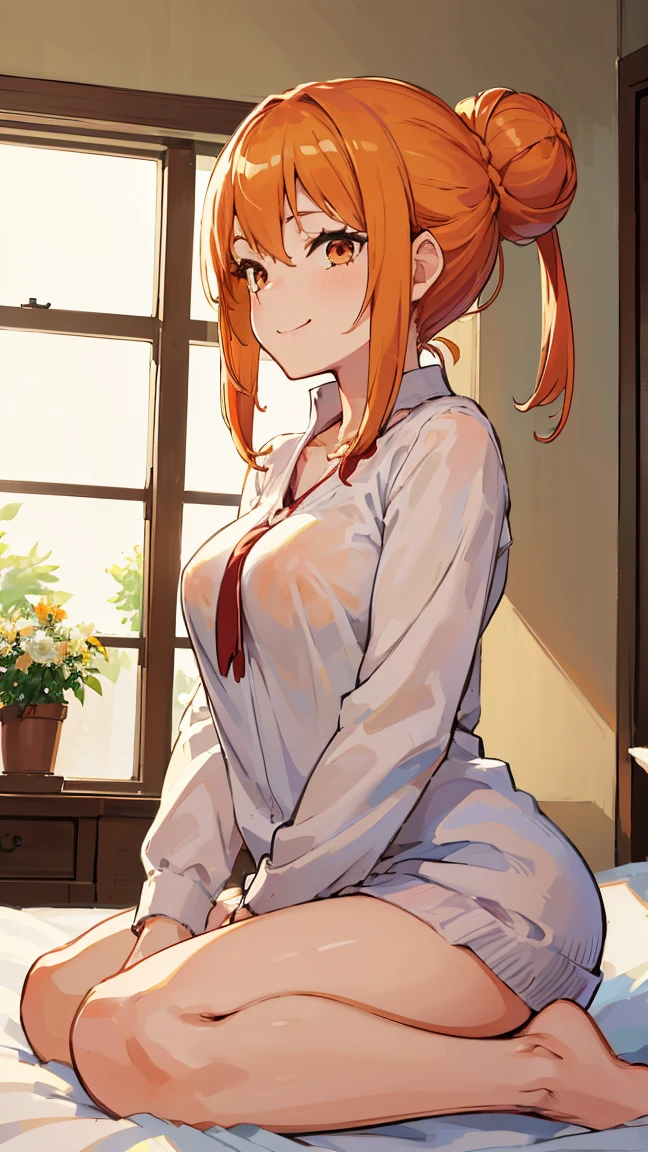(Highest quality, 8k, masterpiece :1.3),Mrs. Yuigahama,ガハMom, As I expected, my youth romantic comedy is wrong。, One woman,Bun Hair,30 years old,Mom,Orange Hair,nsfw,Bewitching Smile,Sexy pose,Sex with a man,