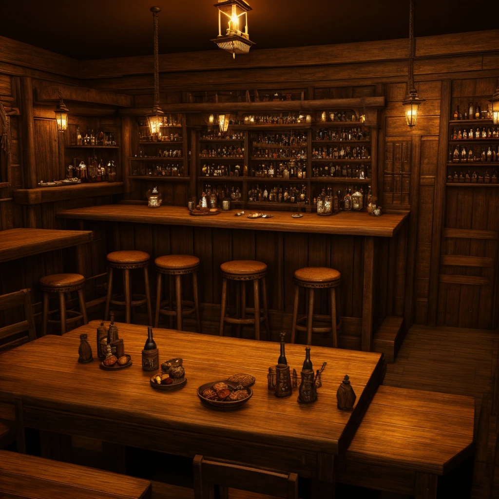 A realistic cinematic background of a wild west bar, dark gothic ambience