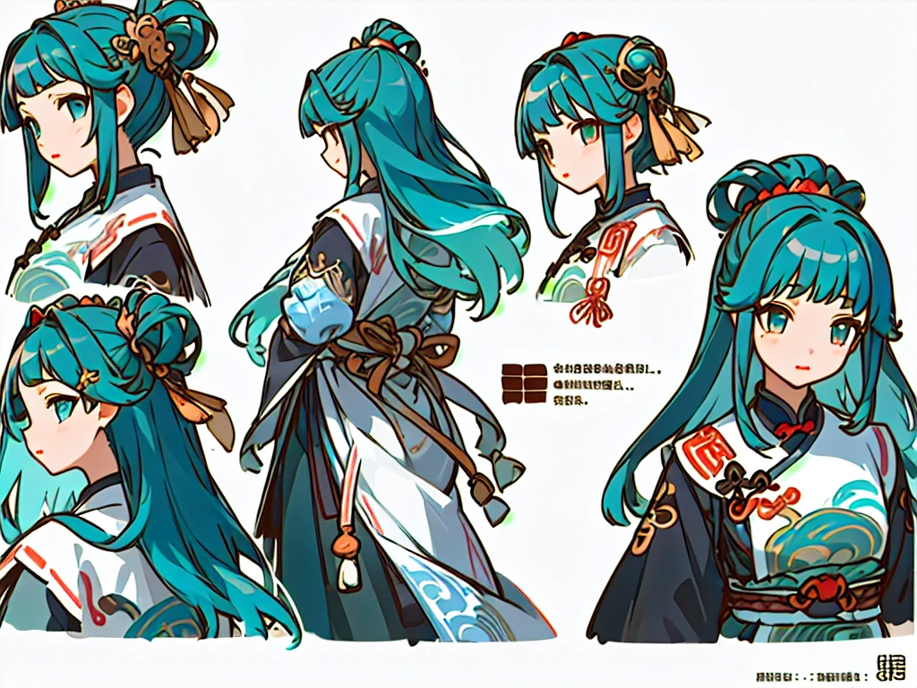 ((masterpiece)),(((best quality))),(character design sheet, same character, front, side, back), illustration, 1 girl, hair color, hairpin, bangs, hairstyle fax, eyes, environment Scene change, hairstyle fax, pose Zitai, female, ancient Chinese princess, charturnbetalora, (simple background, white background: 1.3)