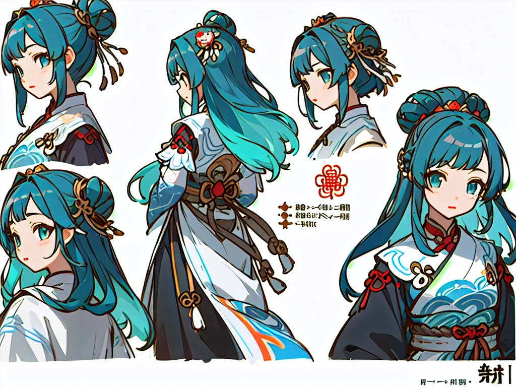 ((masterpiece)),(((best quality))),(character design sheet, same character, front, side, back), illustration, 1 girl, hair color, hairpin, bangs, hairstyle fax, eyes, environment Scene change, hairstyle fax, pose Zitai, female, ancient Chinese princess, charturnbetalora, (simple background, white background: 1.3)