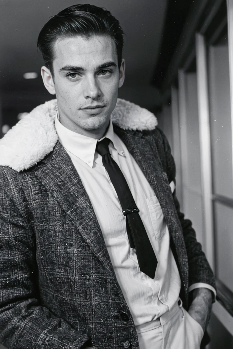realistic photo 1950s of handsome men ,mall
