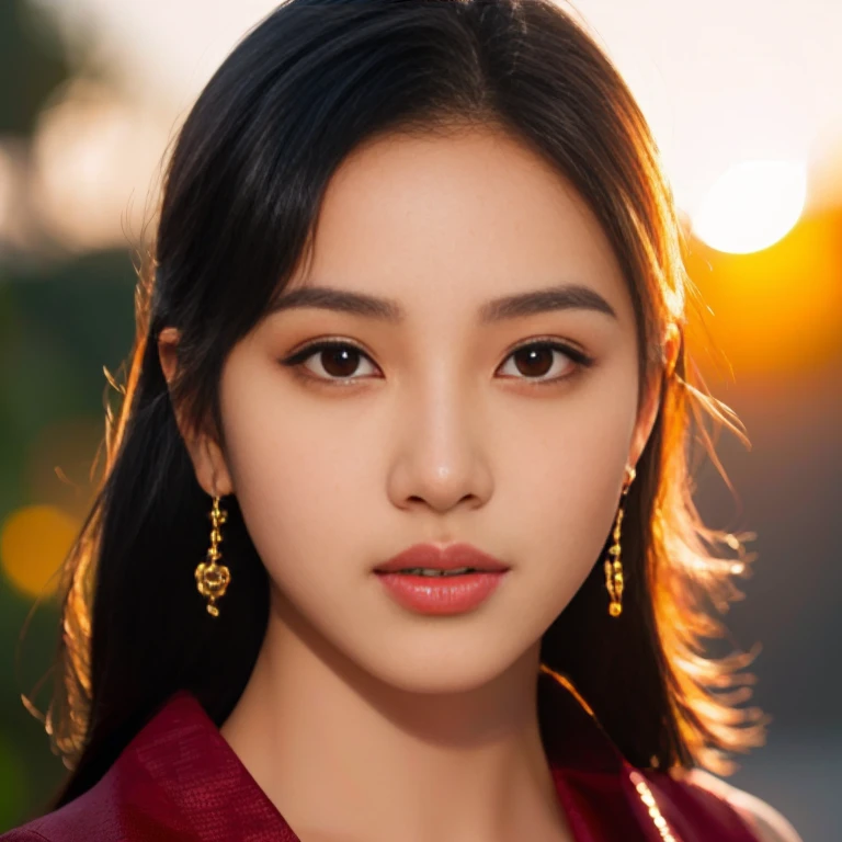 Arav Asian woman with round face, black eyes, staring at the viewer, morning sun, ((face details)), Double eyelids, realistic, Masterpiece, short hair, black eyes,abdominal muscles, The body is beautiful and strong...,, (digital painting, HDR, high contrast