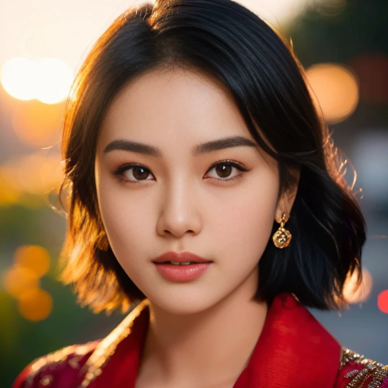 Arav Asian woman with round face, black eyes, staring at the viewer, morning sun, ((face details)), Double eyelids, realistic, Masterpiece, short hair, black eyes,abdominal muscles, The body is beautiful and strong...,, (digital painting, HDR, high contrast