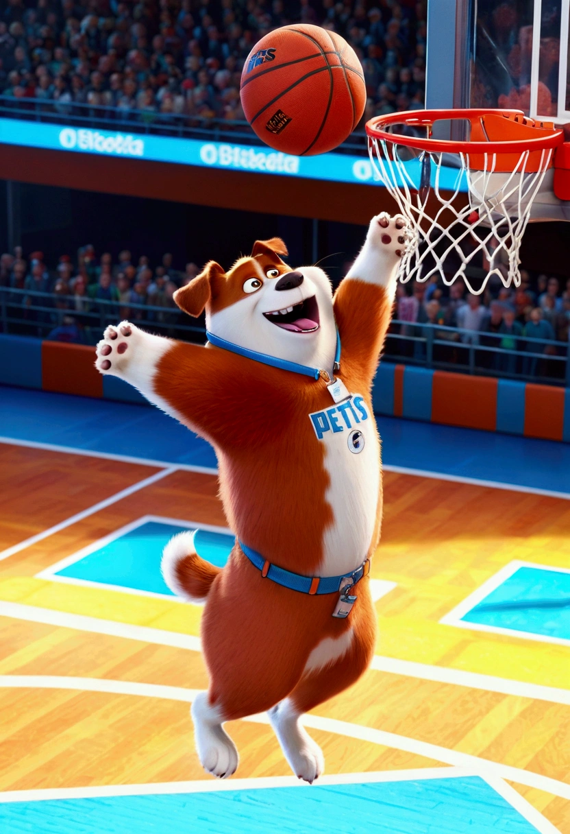powerful basketball Dunk, Game-Winning Dunk, by Guy Denning, full body, cinematic still, (best quality, masterpiece), very aesthetic, perfect composition, intricate details, ultra-detailed, vivid colors