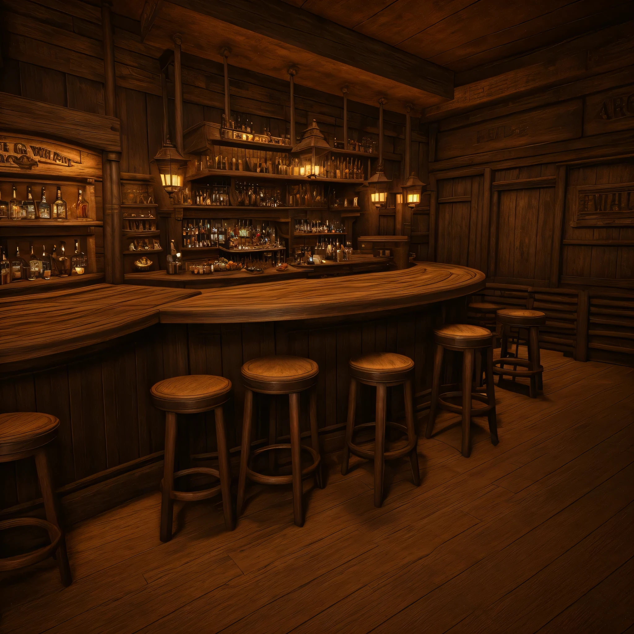 A realistic cinematic background of a wild west bar, dark gothic ambience