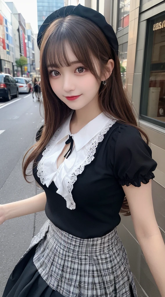 table top, highest quality, figure, super detailed, finely, High resolution, 8k wallpaper, Perfect dynamic composition, beautiful and fine eyes, medium hair,small  natural color lip, bold sexy posmile,harajuku、20 year old girl、cute、sexy shot king at camera、gothic lolita clothet、blouse