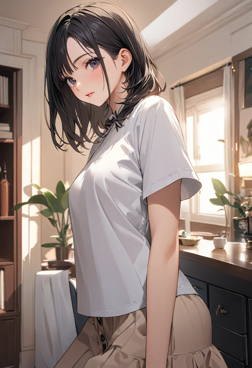 (Short-sleeved),(Fashionable),(Model),(Woman),(In her 20s),(Photoshoot),(Model House),(best quality:1.2),(master piece:1.2),(8k),(16k:1.2),(Illustration),(Best Quality:1.2),(Ultra-detailed:1.2),(top-quality:1.2),(masterpiece:1.2)