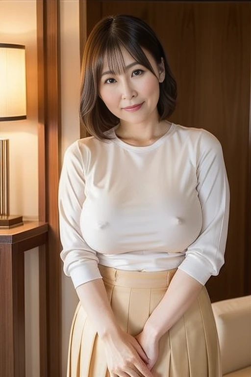 45 years old,Mature Woman,Chubby,Beautiful Japanese,清楚なMature Woman,Long skirt,White T-shirt,Large Breasts,Too big breasts,Big Butt,Meeting,In front of the hotel,Highest quality,masterpiece,８K,恥ずかしそうにMeeting,Nervous look