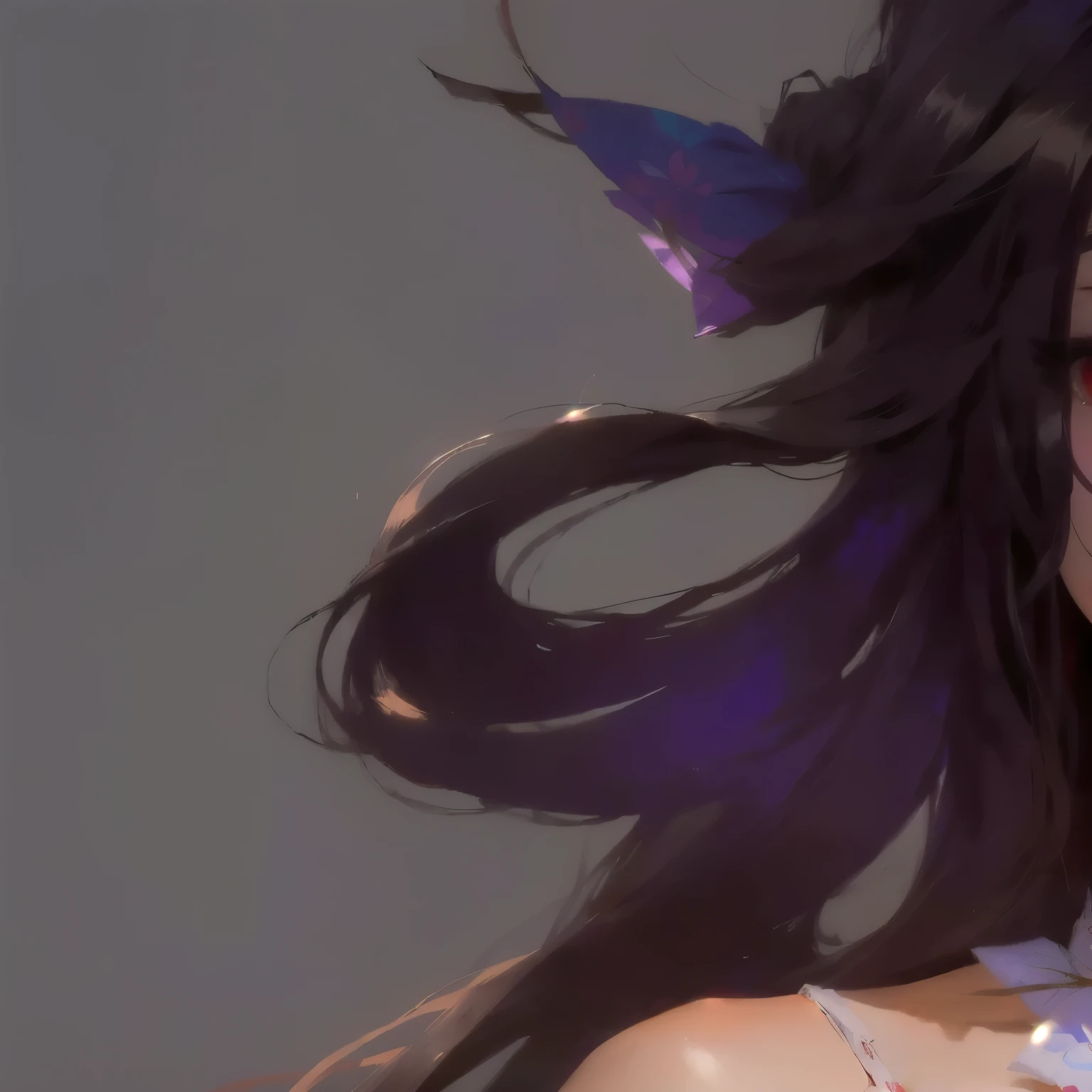 Anime girl with long hair and bow tie posing for photos, In the anime painter studio, high resolution drawing, Inspired by WLOP, Portrait of Ahri, WLOP Loish and Clamp style, Produced in collaboration with Anime Painter Studio, WLOP Style, WLOP 和 Sakimichan, Artistic Germ. High Detail, Use a thick brush,hair，Realistic，Carefully portrayed