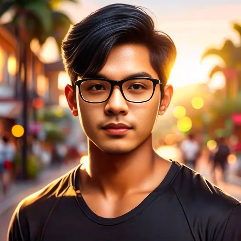 Araaf Asian man with a round face, black eyes, staring at the viewer, morning sun, ((face details)), Double eyelids, realistic, Masterpiece, short hair, black eyes,abdominal muscles, The body is beautiful and strong...,, (digital painting, HDR, high contrast