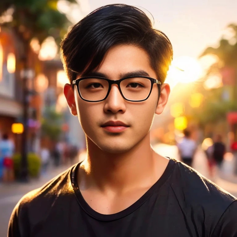 Araaf Asian man with a round face, black eyes, staring at the viewer, morning sun, ((face details)), Double eyelids, realistic, Masterpiece, short hair, black eyes,abdominal muscles, The body is beautiful and strong...,, (digital painting, HDR, high contrast