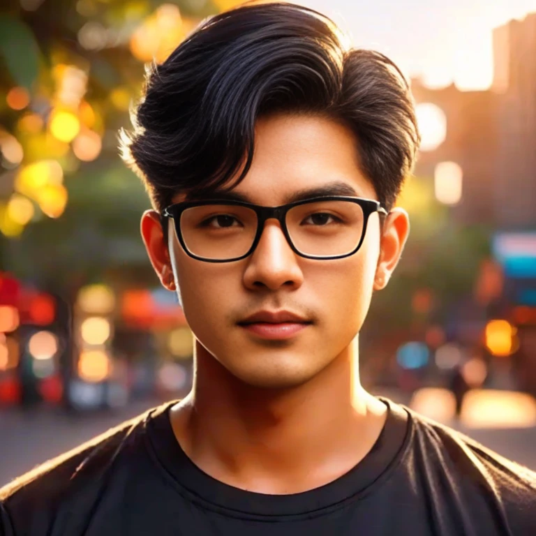 Araaf Asian man with a round face, black eyes, staring at the viewer, morning sun, ((face details)), Double eyelids, realistic, Masterpiece, short hair, black eyes,abdominal muscles, The body is beautiful and strong...,, (digital painting, HDR, high contrast