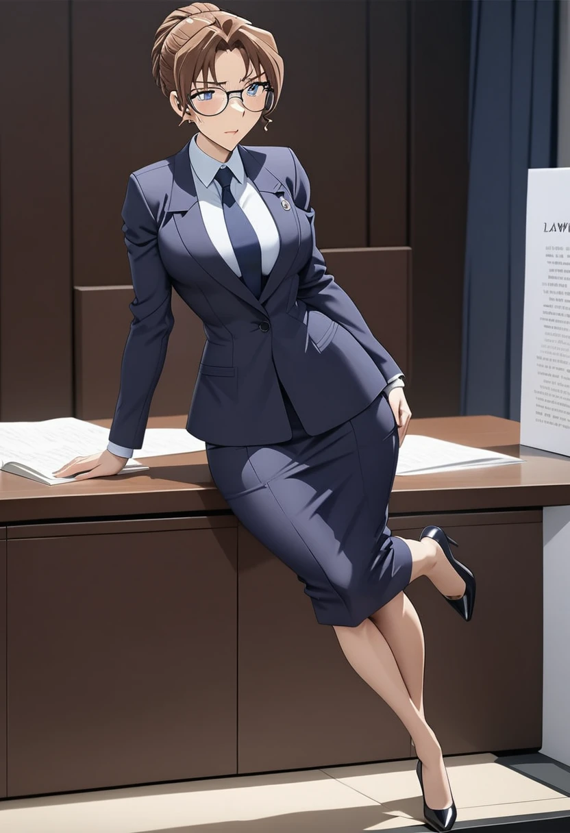 Beautiful lawyer ，(best quality,masterpiece，full body，solo:1.4), Perfect figure, Wearing glasses, Ultra Clear, Super detailed, Depth of written boundary, Brown Hair, Charismatic, 36 years old