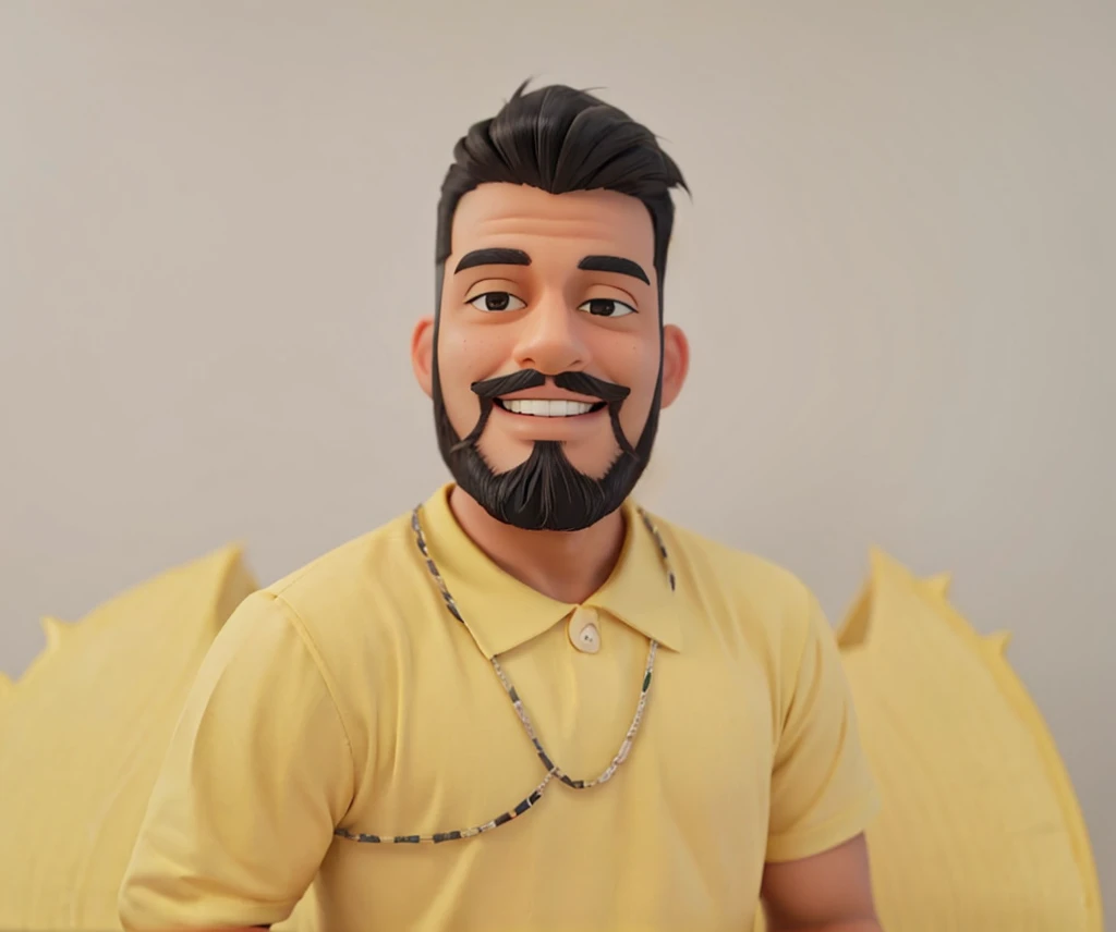 man smiling black hair and full beard, no piss art style