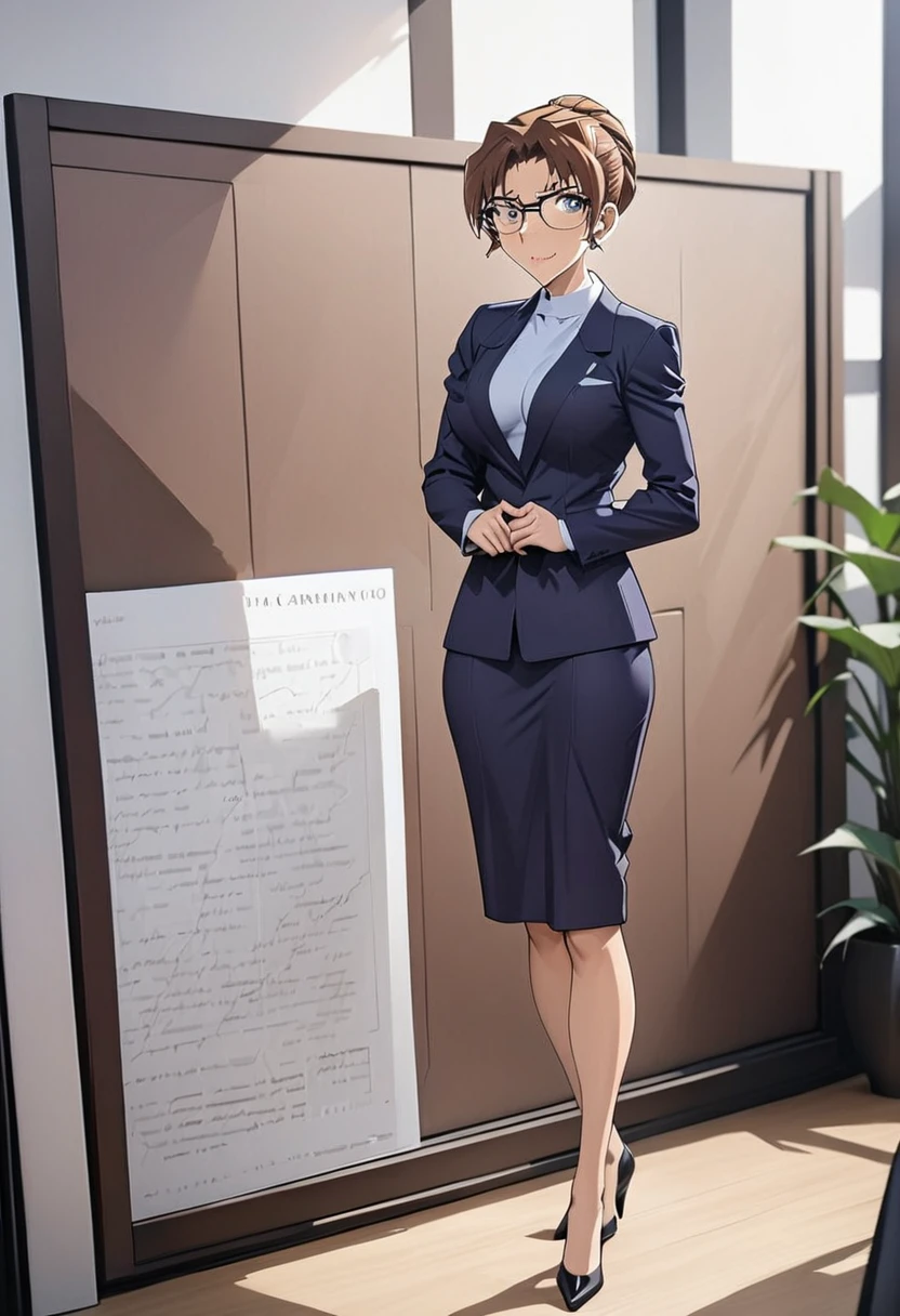 Beautiful lawyer ，(best quality,masterpiece，full body，solo:1.4), Perfect figure, Wearing glasses, Ultra Clear, Super detailed, Depth of written boundary, Brown Hair, Charismatic, 36 years old