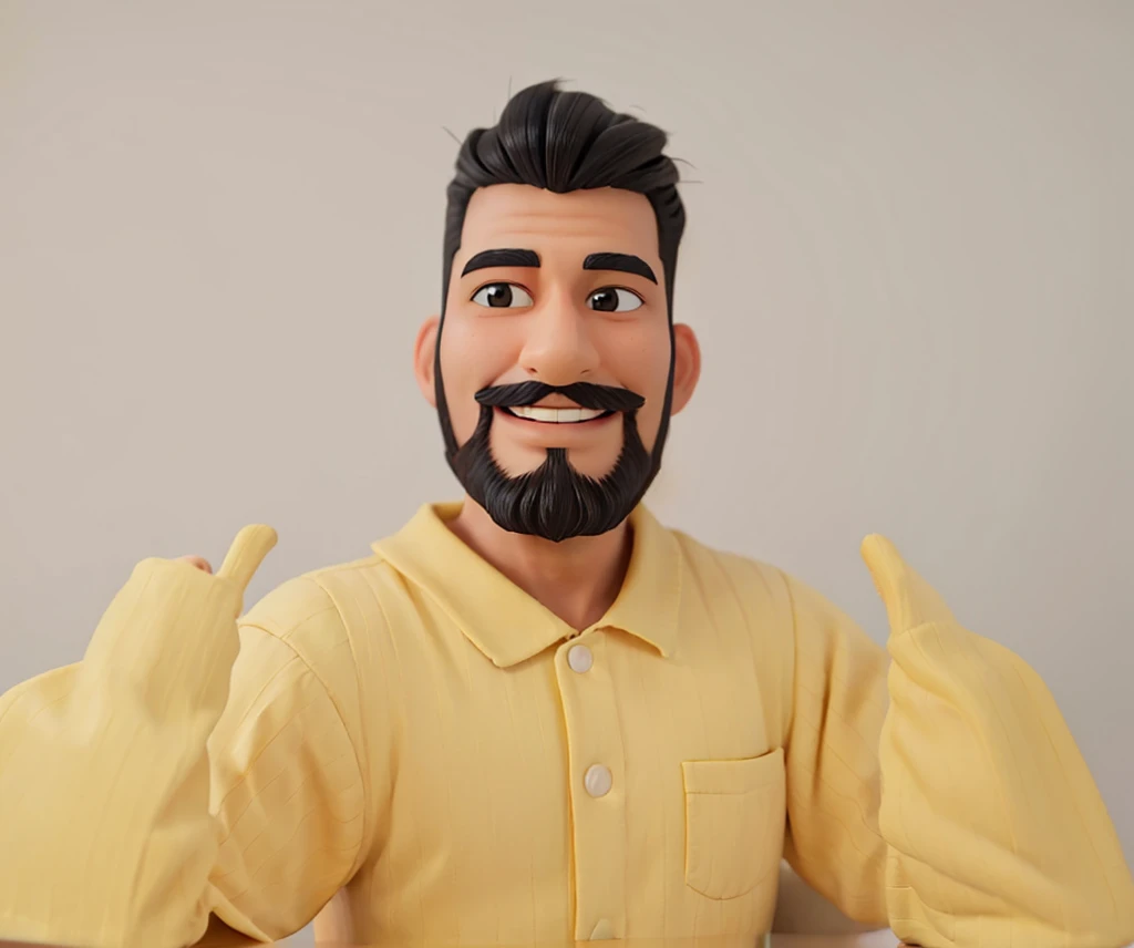 man smiling black hair thin nose and beard, no piss art style