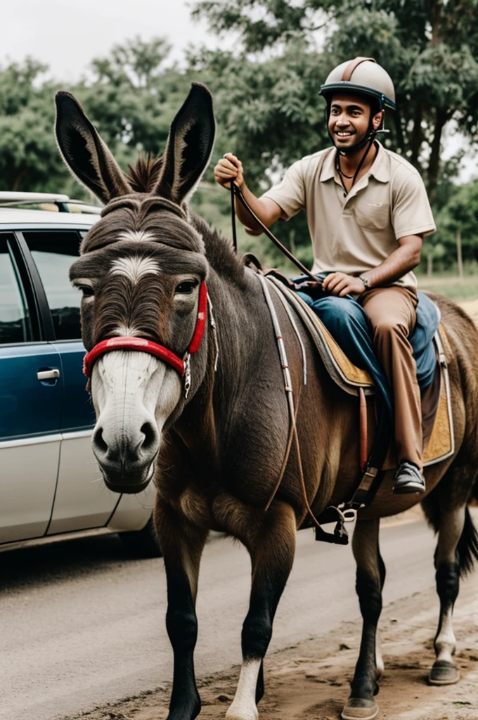 Donkey riding a car
