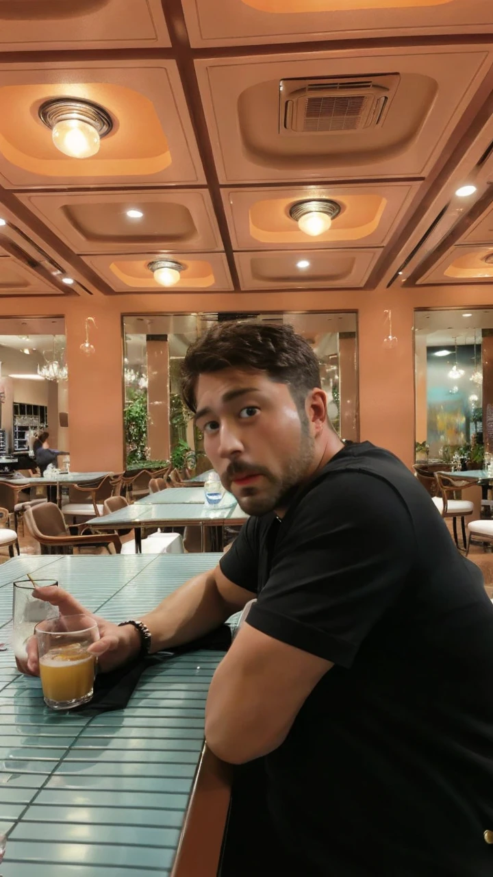 A burly man, very handsome, looks at you