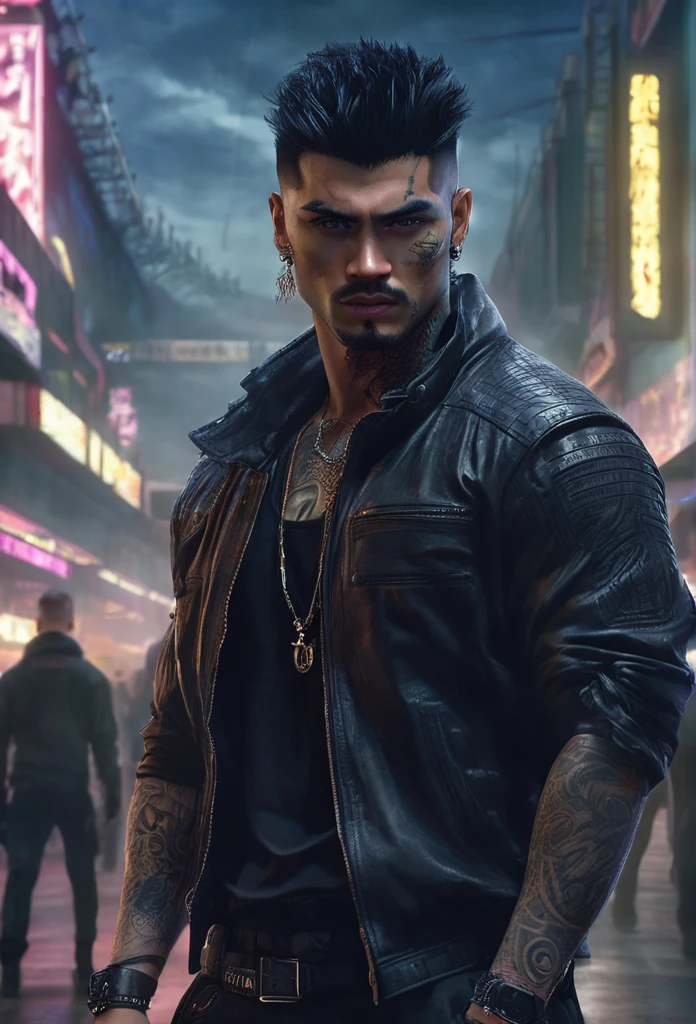 1 man, inside a clandestine race track, wearing a black shirt, detailed facial features, beautiful black and masculine eyes, detailed light skin, medium-length black hair, strong expression, tattoos on the body, dramatic lighting, cinematic composition, cold and dark colors, atmospheric fog, strong chin, manly man, night, (best quality, 4K, 8K, high resolution, art: 1.2), ultra-detailed, (realistic, photorealistic, photorealistic: 1.37)