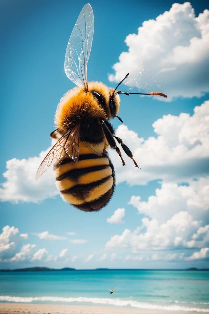 Bee flying on a beach