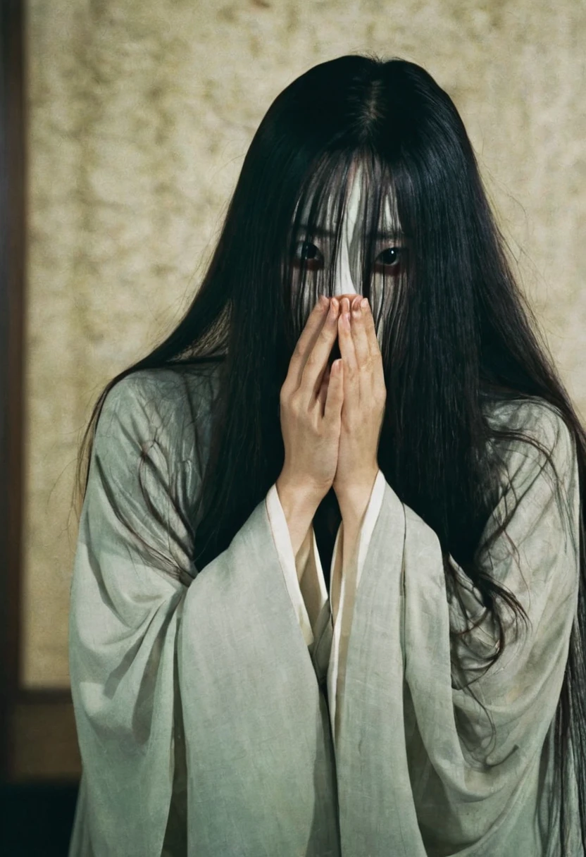 Japanese horror movies,
The ghost of a woman with long hair covering her face