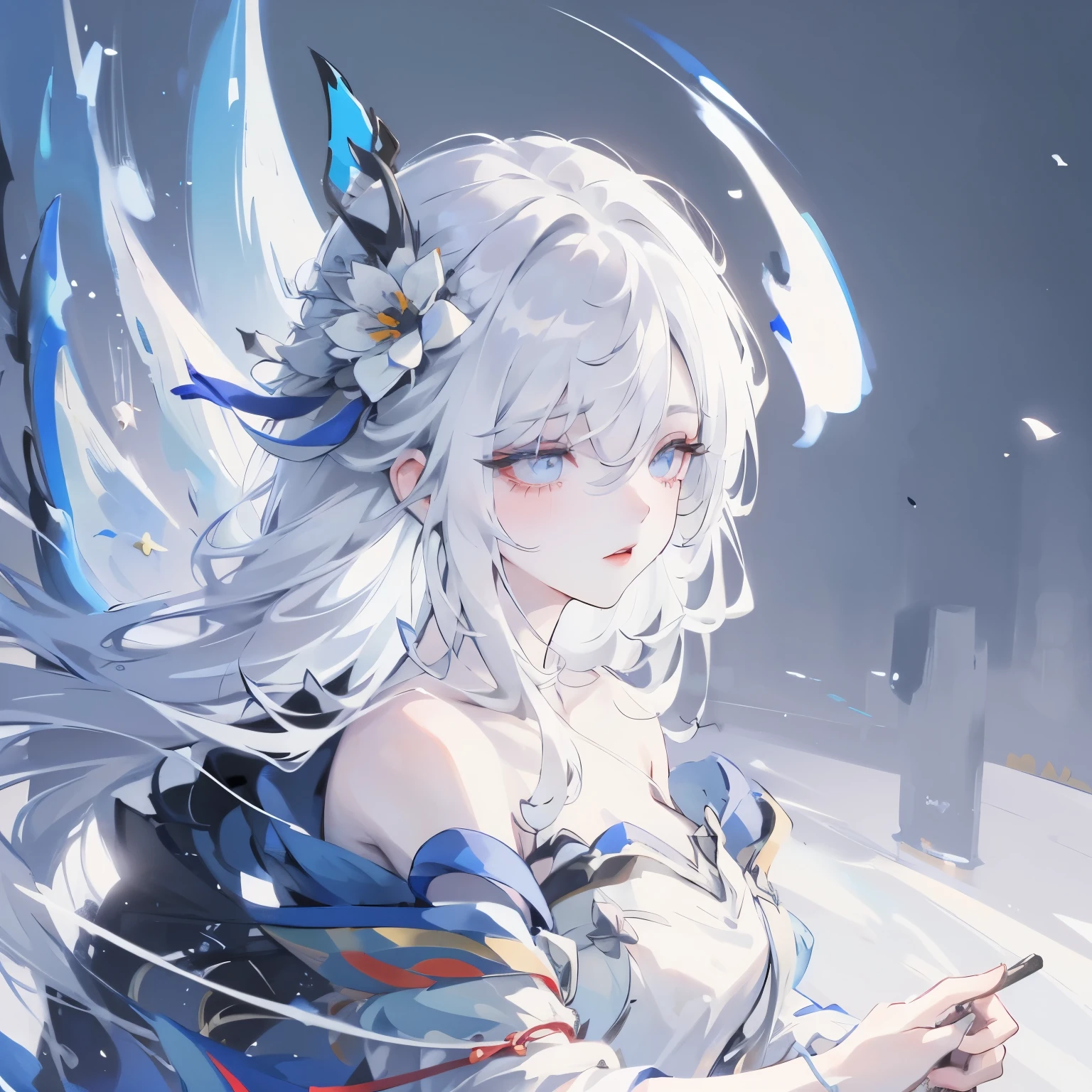 1 Girl,Solitary,1 Girl,Solitary,((Beautiful and delicate eyes)), (Detailed lighting),Depth of Field,(White hair),Silver Eyes,Hair covering one eye,(safflower ), Flowering,Long hair,Black cape,wet,callous,look back,night,Starfall,rain,FOG,safflowers falling,sketch,Upper Body,Strong shadows,