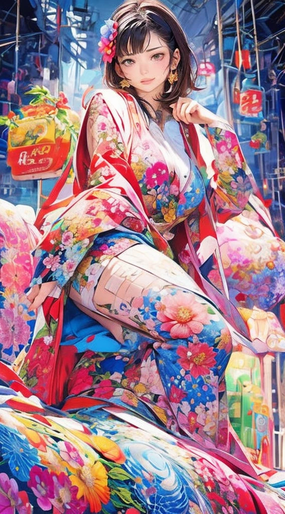 cute Cyber punk 、Perfect Anatomy、Picturesque、sketch、texture、solo、Very detailed、(Fractal Art:1.1)、(Gentle colors:1.1)、(Floral:1.6)、Most detailed、(Zentangle:1.2)、(Dynamic pose)、(Abstract background:1.3)、(Glowing Skin)、(Many colors:0.8)、、(Earrings:1.4)、(feather:0.9)、Taisho romance,(masterpiece、highest quality、highest quality、Official Art、Beautiful and aesthetic:1.2)、robot