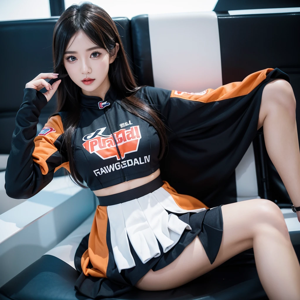 Cool woman、Colorful costumes、F1 Driver Cosplay、Colorful costumes、Clothing with company logo、Grid Girlsのカラフルで派手な衣装、Grid Girls、Perfect Face、Paddock Girls、Harem、motor Show、tights、Bodycon Costumes、Grid Girls、Russia、Grid Girlsのコスプレ、belly button、Pleated skirt、Bodycon Costumes、Photographed in a sexy pose