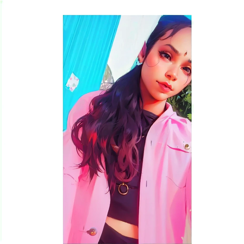 PastelGothAI, elf, pointy ears, black hair with red strands