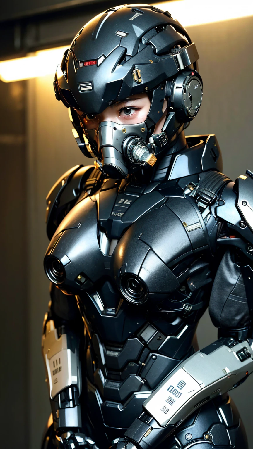 最high quality非常に詳細, Advanced Details, high quality, 最high quality, High resolution, 1080P, hard disk, beautiful,(War Machine),(headgear),See the big picture,beautifulサイボーグ女性,Mecha Cyborg Girl,BATTLE MODE,Mecha Body Girl 8k Elementary school girl Sweaty face Droopy eyes short hair Gas mask with extension nozzle boyish Steam coming out of my head My hair is wet with sweat Black Hair, Steam coming out of the mouth
