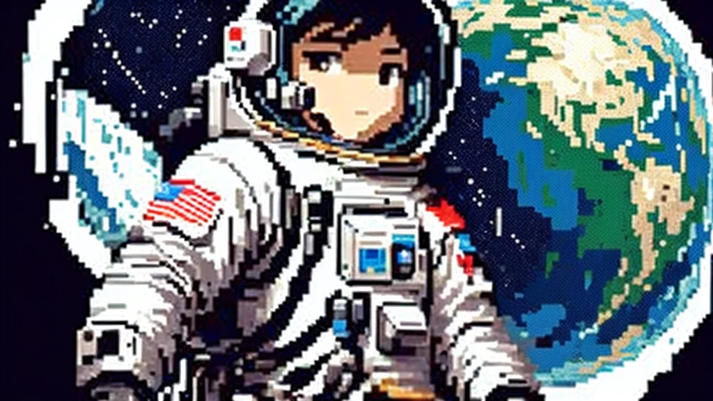 a close up of a pixel art of an astronaut with a space suit, pixelart style, Pixel Art Sprites, Detailed pixel art, 1 0 0 0 x 1 0 0 0 pixel art, &quot;Pixel art, High quality pixel art, #Pixel art, # Pixel art, Detailed pixel artwork, 小さなWearing a space suitいる, Wearing a space suit,  astronaut, #Pixel art:3