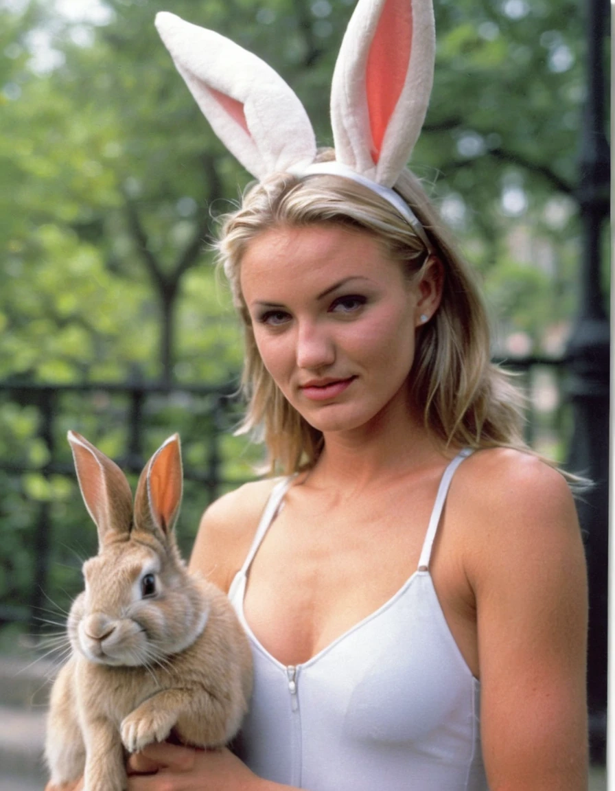 professional fashion close-up portrait photography of a young beautiful ((ohwx woman)) thong leotard, rabbit ears, rabbit tail, Playboy Bunny suit