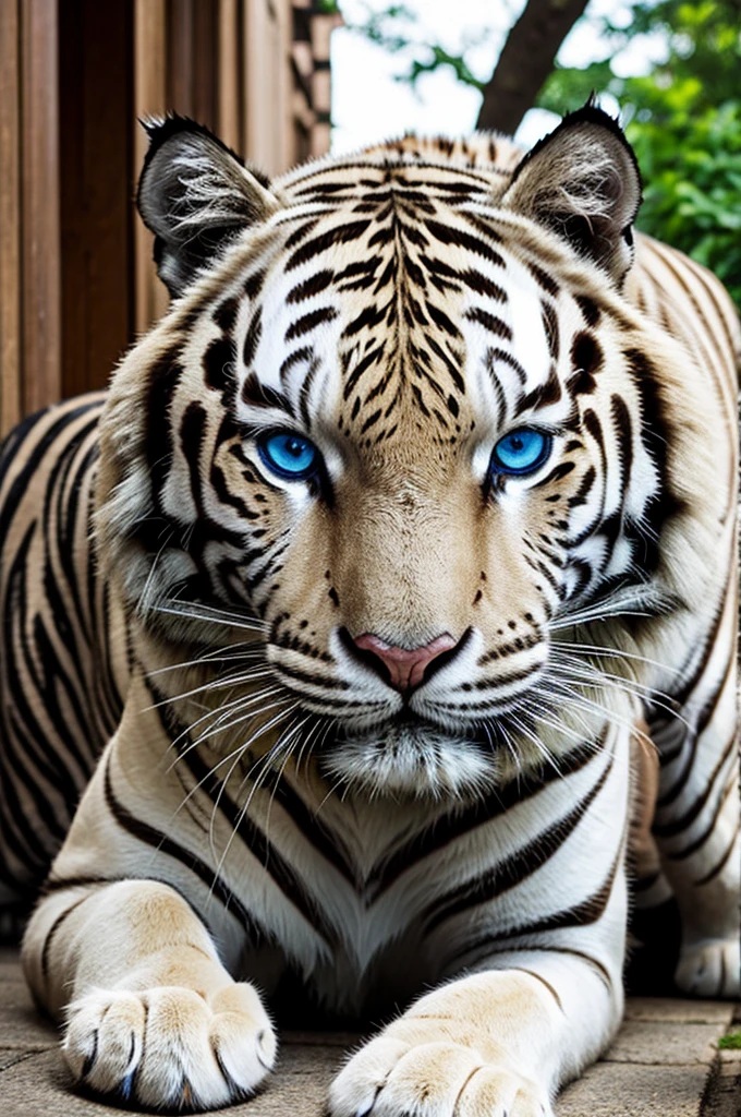 Cats like white tiger with blue eyes