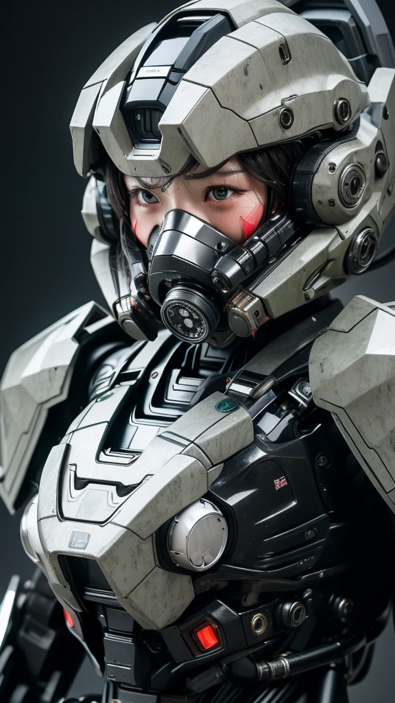 最high quality非常に詳細, Advanced Details, high quality, 最high quality, High resolution, 1080P, hard disk, beautiful,(War Machine),(headgear),See the big picture,beautifulサイボーグ女性,Mecha Cyborg Girl,BATTLE MODE,Mecha Body Girl 8k Elementary school girl Sweaty face Droopy eyes short hair Gas mask with extension nozzle boyish Steam coming out of my head My hair is wet with sweat Black Hair, Steam coming out of the mouth