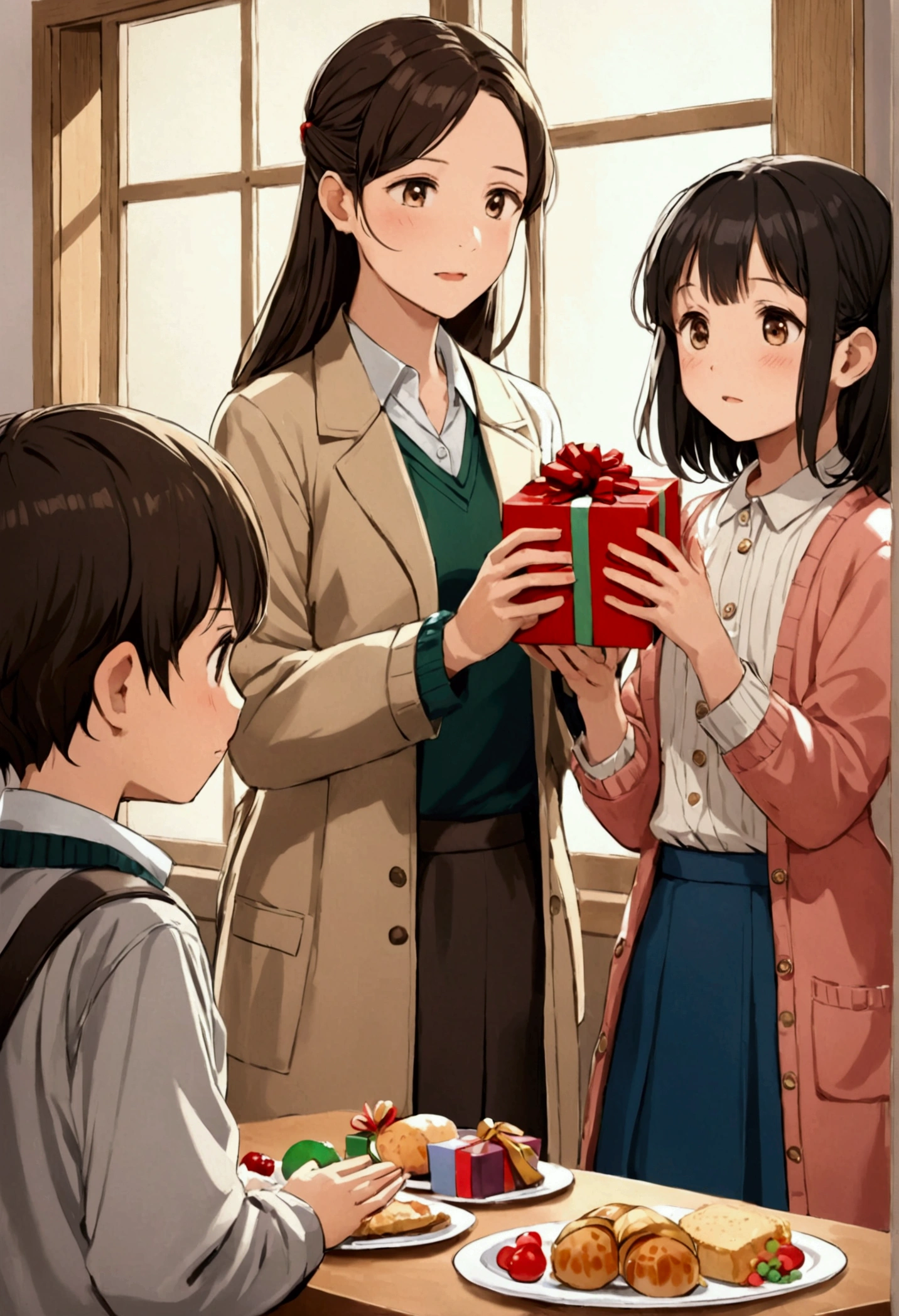 The scene teaches the not to talk to strangers, not to accept food or gifts, and to remain close to the parents and teacher