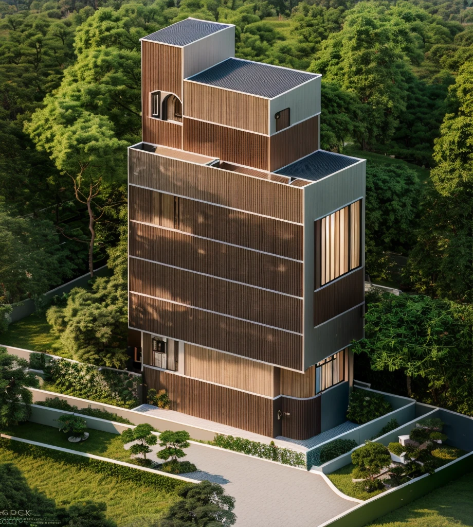small building, (indochine style architecture) daylight ( best quality) ((high solution)) ,(( photo realistic)) ,warm light,  soft lighting, warm atmosphere,high Resolution, hyper detailed,4k ,vray render, octane render, hyper realistic, photography expert ,exterior design , professional photography, exterior photography,wide-angle shot , ultra detail , high Resolution , full frame, full body