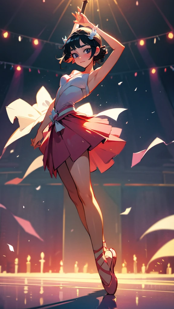 Ballerina princess on stage , Beautiful pose,Japanese,Black Hair,