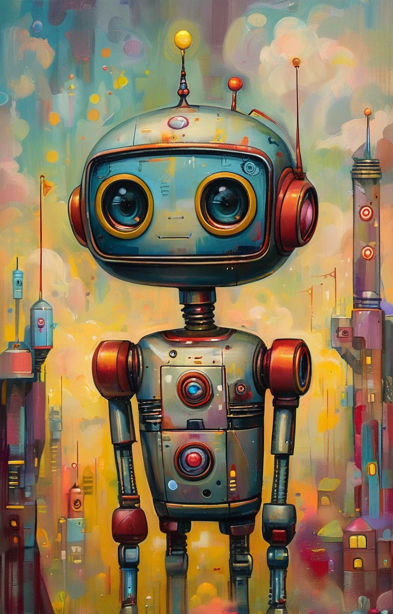 masterpiece,best quality,illustration,style of Jeremiah Ketner, portrait of robot