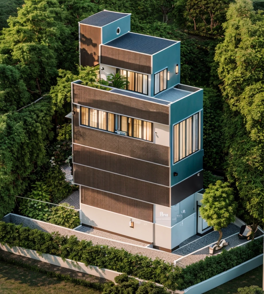 small building, (indochine style architecture) daylight ( best quality) ((high solution)) ,(( photo realistic)) ,warm light,  soft lighting, warm atmosphere,high Resolution, hyper detailed,4k ,vray render, octane render, hyper realistic, photography expert ,exterior design , professional photography, exterior photography,wide-angle shot , ultra detail , high Resolution , full frame, full body