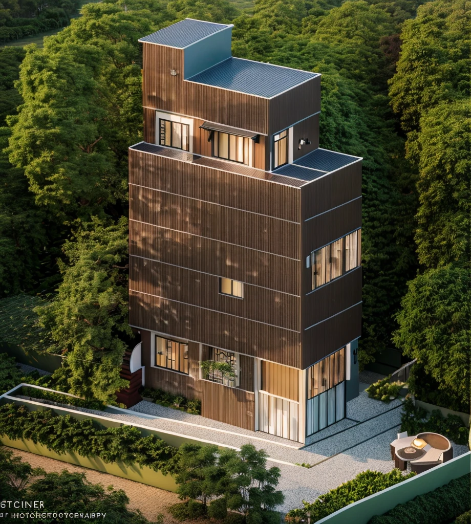 small building, (indochine style architecture) daylight ( best quality) ((high solution)) ,(( photo realistic)) ,warm light, soft lighting, warm atmosphere,high Resolution, hyper detailed,4k ,vray render, octane render, hyper realistic, photography expert ,exterior design , professional photography, exterior photography,wide-angle shot , ultra detail , high Resolution , full frame, full body