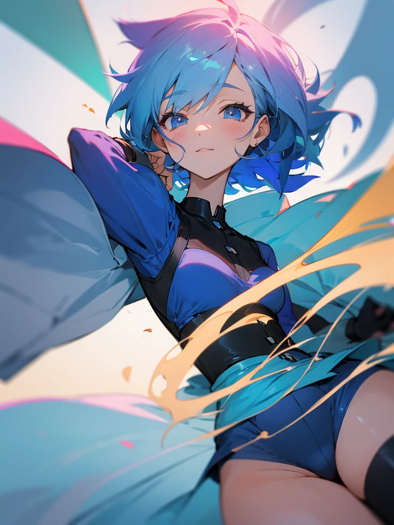 Anime girl short blue hair ,fulfilling years,celebrating birthday,pov pelvis
