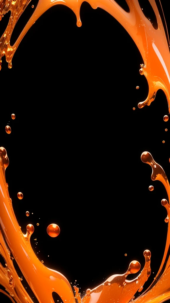 translucent orange water on a completely black background, Luminous liquid, Realism, Photo, render 3d, water splash, masterpiece, 4K