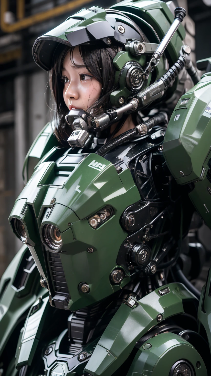 最high quality非常に詳細, Advanced Details, high quality, 最high quality, High resolution, 1080P, hard disk, beautiful,(War Machine),(headgear),See the big picture,beautifulサイボーグ女性,Mecha Cyborg Girl,BATTLE MODE,Mecha Body Girl　8k 　Elementary school girl　Sweaty face　Droopy eyes　short hair　Gas mask with extension nozzle　boyish　((Steam coming out of my head))　My hair is wet with sweat　Black Hair, Steam coming out of the mouth　whole body