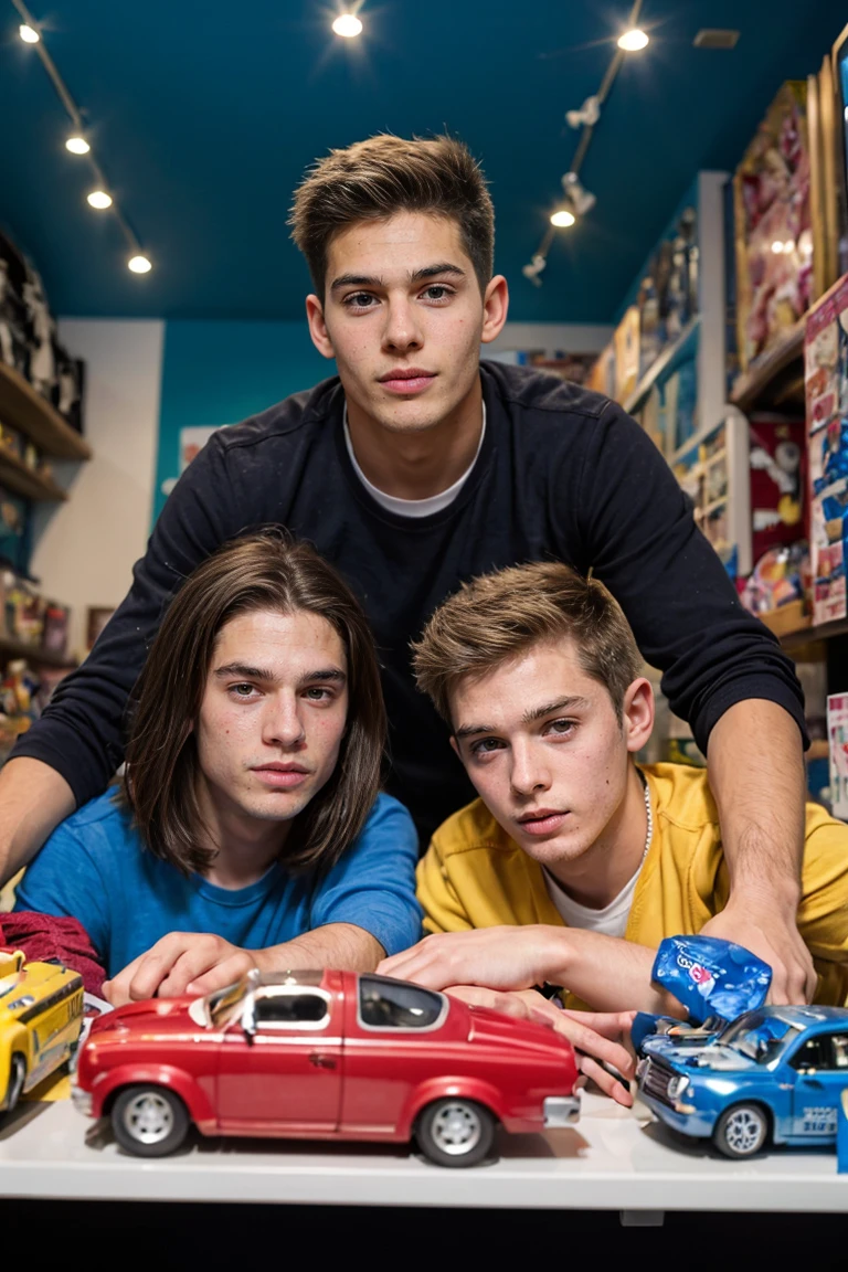 realistic photo of handsome age men ,toy shop